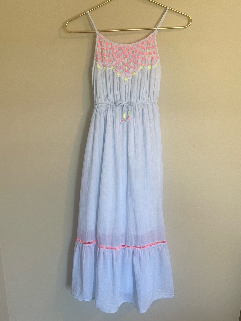 Girls Blue and White Maxi Dress with Pink Neon Trim